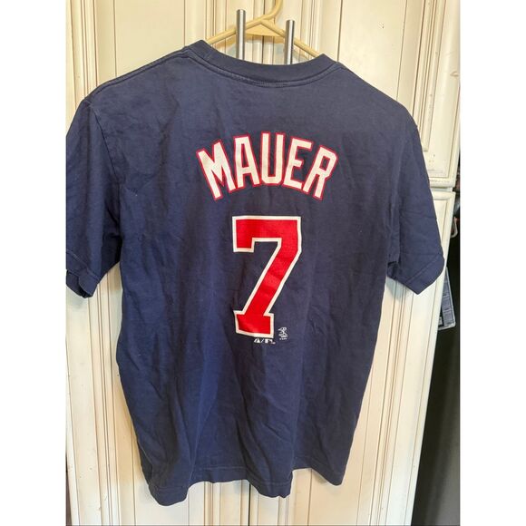Majestic Unisex MLB Minnesota Twins Joe Mauer #7 Graphic T-Shirt Blue Large - Picture 2 of 7